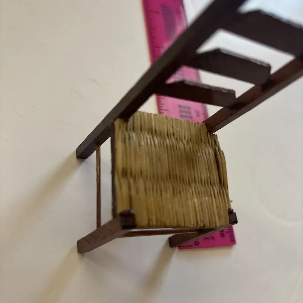Vintage Miniature Dollhouse Sized Shackman & c Ladder Back Chair Rush Woven Seat